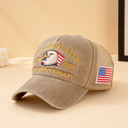 United States 250th Anniversary 1776-2026 Bald Eagle Embroidered Washed Mesh Baseball Cap