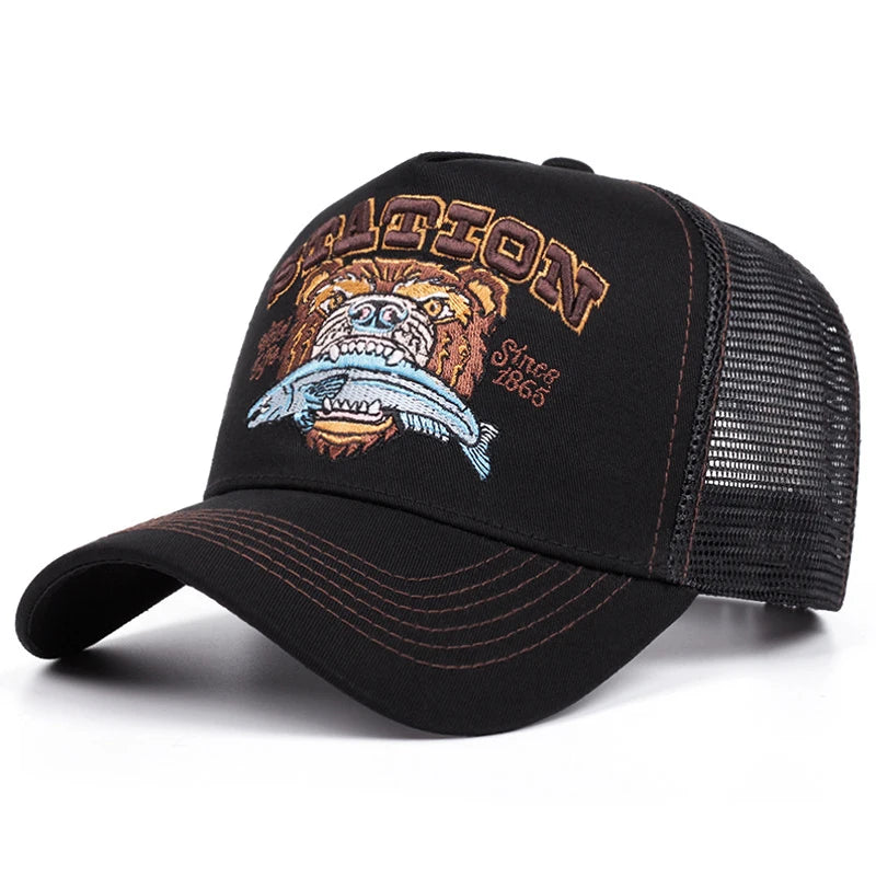 New Bear Eating Fish Street Dance Hip Hop Hat Baseball Hat
