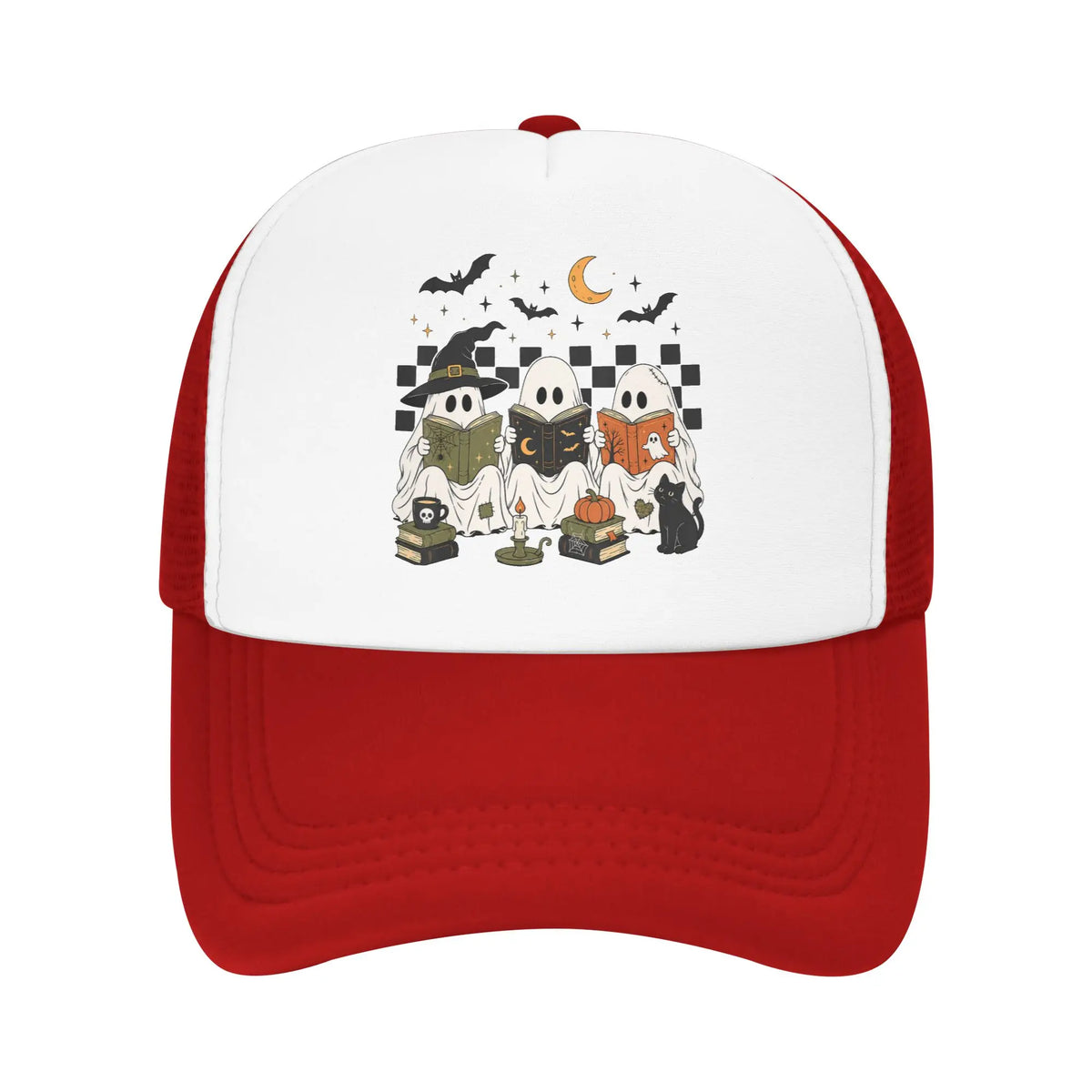 Halloween Ghost Reading Books Witch Cat Baseball Caps