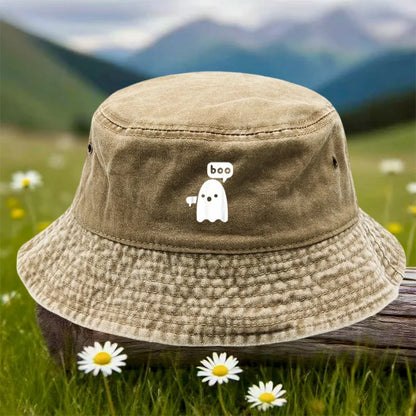 A Single Outdoor Sports Casual Bucket Hat Featuring a "Boo Ghost" Print