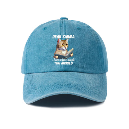 Dear Karma Cat Quote Graphic Baseball Cap