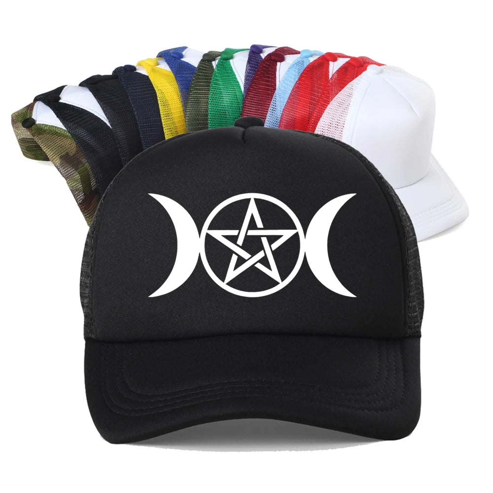 Triple Moon Goddess Wicca Pentacle Cartoon Baseball Cap