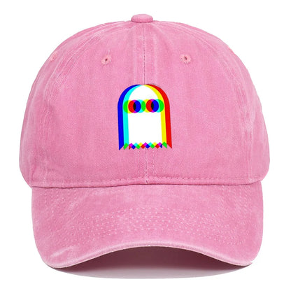 Retro Rainbow Ghost Print Washed Baseball Cap