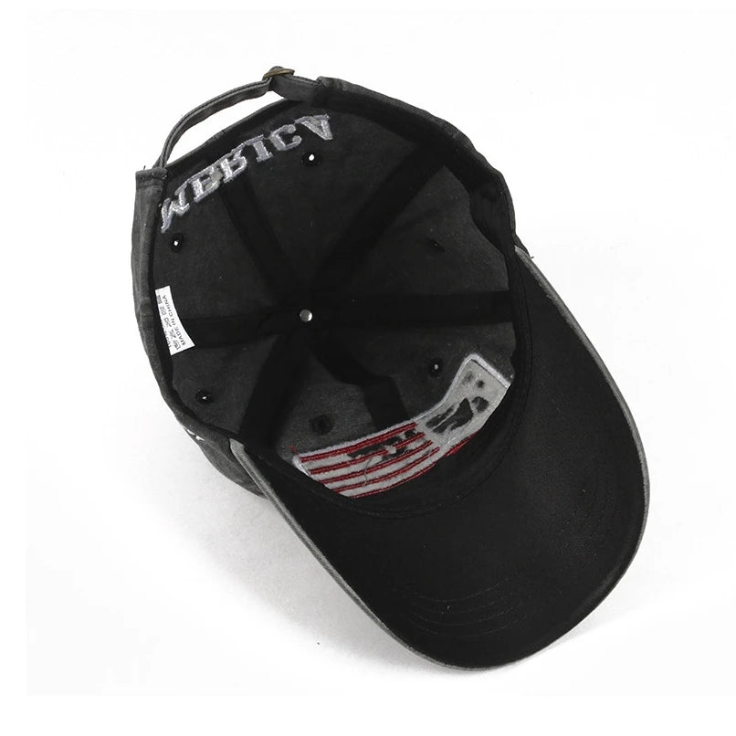 USA Flag Embroidery Baseball Cap Washed Distressed Sports Hat