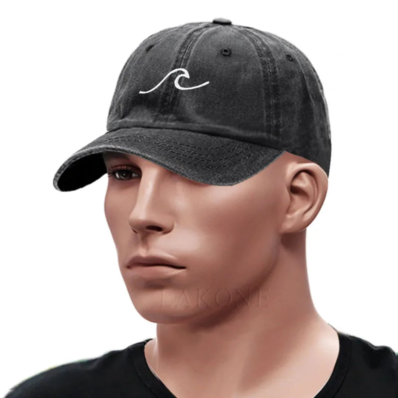Men's Baseball Cap Women's Washed Cotton Waves Embroidery Embroidery Sport Golf Caps For Man