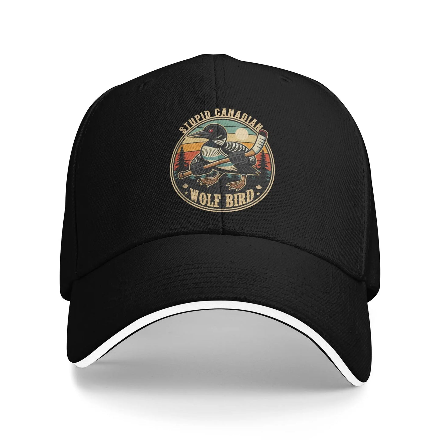 Stupid Canadian Wolf Bird Vintage Heated Hookey Loon Meme Baseball Cap