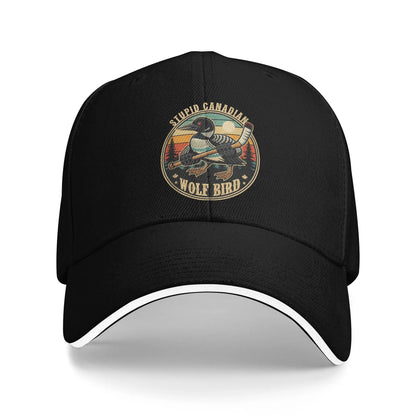 Stupid Canadian Wolf Bird Vintage Heated Hookey Loon Meme Baseball Cap