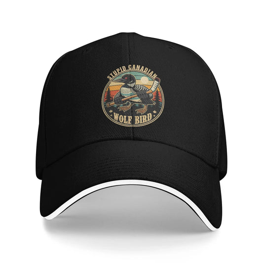 Stupid Canadian Wolf Bird Vintage Heated Hookey Loon Meme Baseball Cap