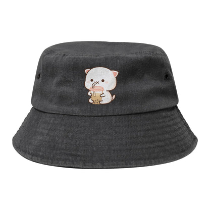 Peach And Goma Love Call Bucket Hat Vocation Mochi Cat