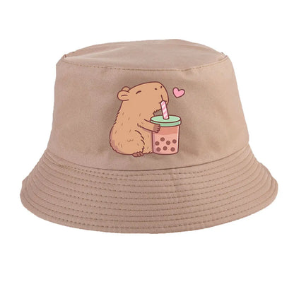 Summer Spring Ladies Cotton Korean Casual Outdoor Sunprotection Capybara Bucket Hat For Men Women
