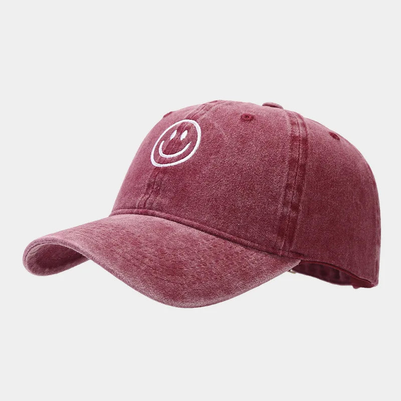 Washed Cotton Baseball Caps Women Men Soft Snapback Hat Outdoor Sport Trucker Gorras Smile Face