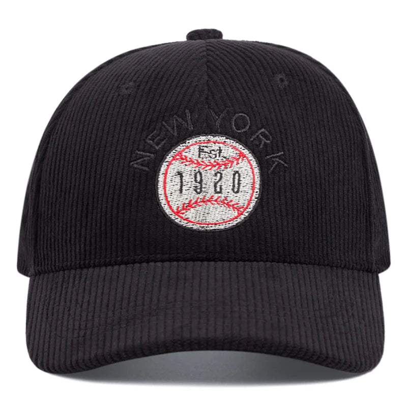 New York1920 Corduroy Letter Embroidery Baseball Caps Women Men