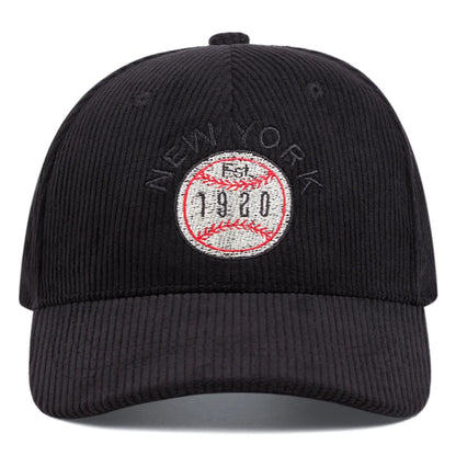 New York1920 Corduroy Letter Embroidery Baseball Caps Women Men