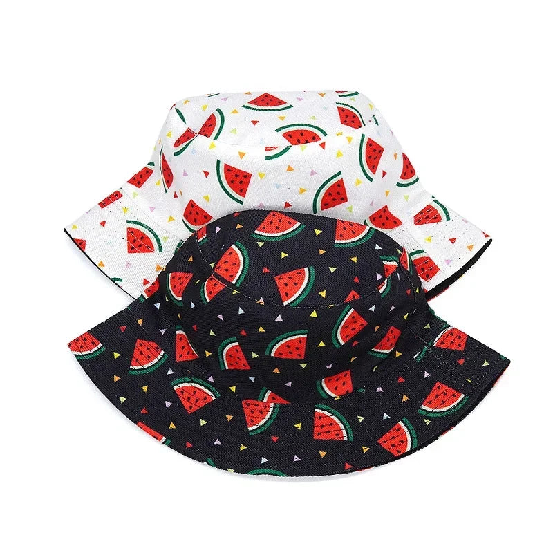 Vintage Printed Fishing Hat Summer Fisherman Hat Reversible Watermelon Bucket Hats For Women Men