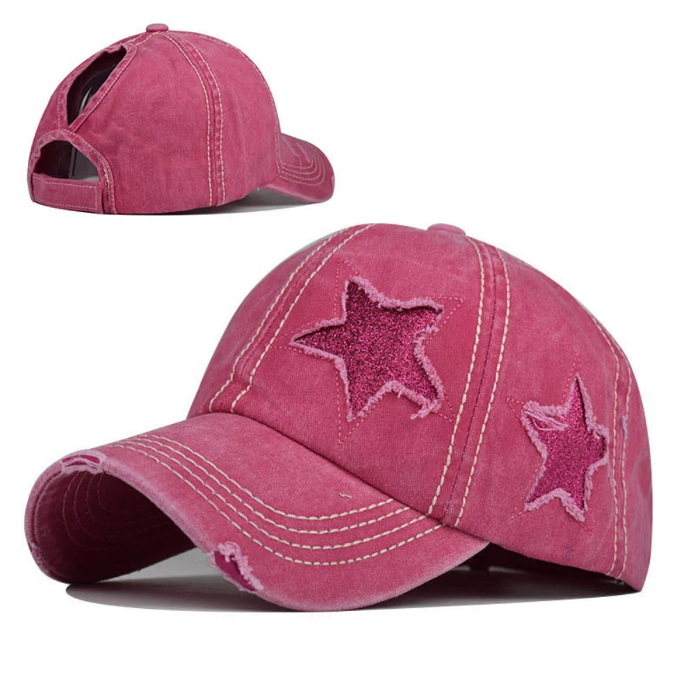 Macaron Color Series Fringed Glitter Star Patch Baseball Cap
