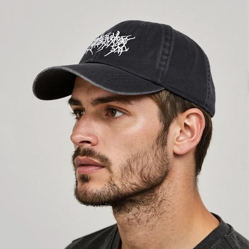 Fashion Washed Baseball Caps for Men Women Goth Rock Embroidered Casual Cap