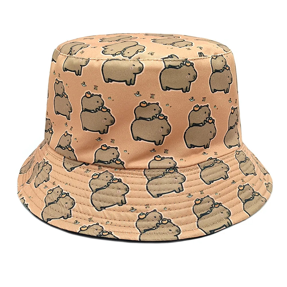 Cartoon Capybara Bucket Hat Animal Printing Pattern Fisherman Hats