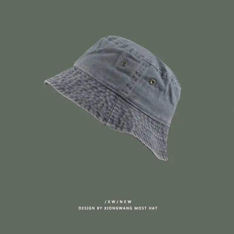 Fashion Women Men Washed Denim Solid Vintage Bucket Hats For Men Women