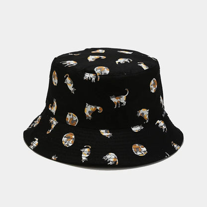 Cotton Cartoon Cat Embroidery Bucket Hat