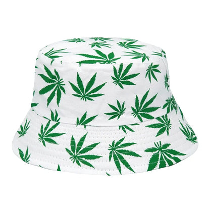 Summer Autumn Sun Bucket Hats Women Men Weed Print Hat