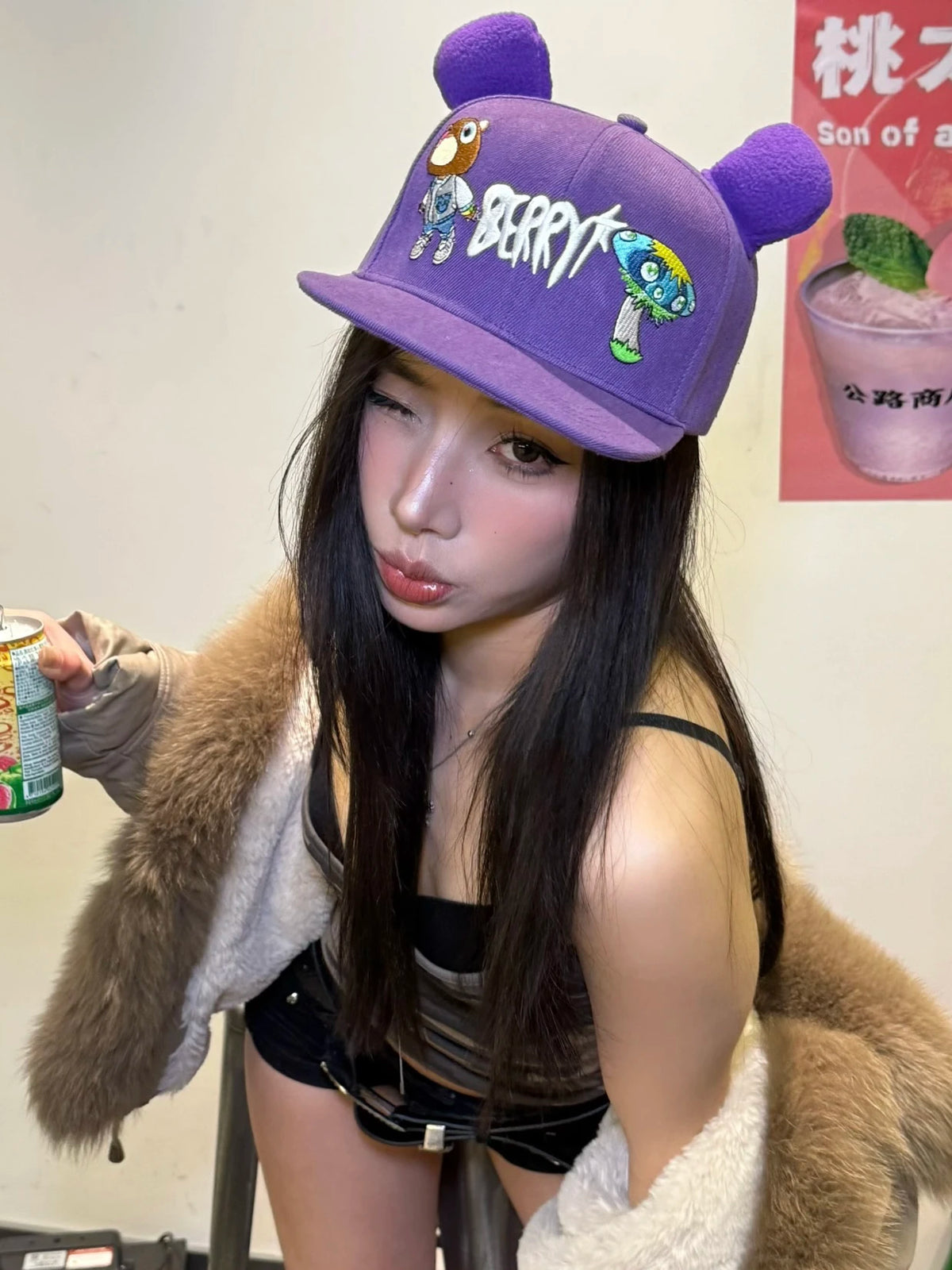 Cute Rilakkuma Purple Bear Cap Baseball Caps