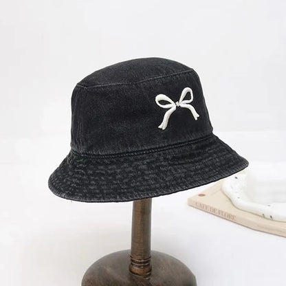 New Embroidery Butterfly Cotton Denim Bucket Hat