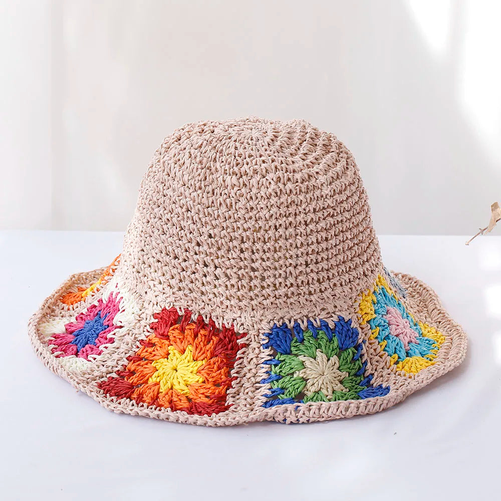 Fisherman's Womens Straw with flower hat bucket hat