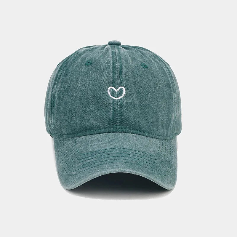 Washed Cotton Baseball Cap Women Men Soft Top Embroidered Love Retro
