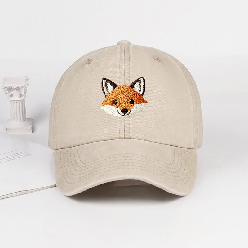 Cute Fox Embroidered Vintage Washed Baseball Cap
