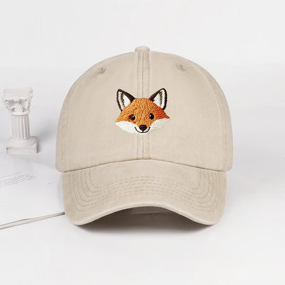 Cute Fox Embroidered Vintage Washed Baseball Cap