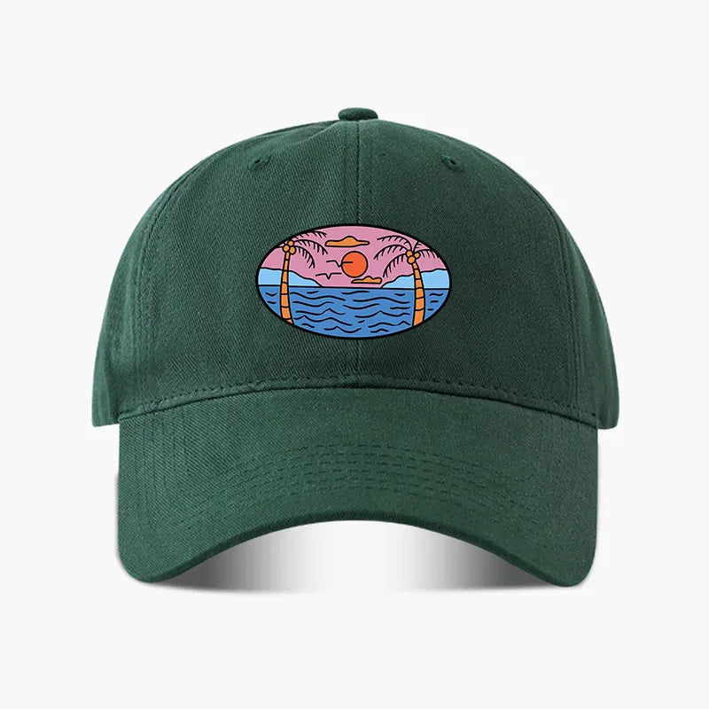 Baseball Cap Palm Tree Sun Ocean Print