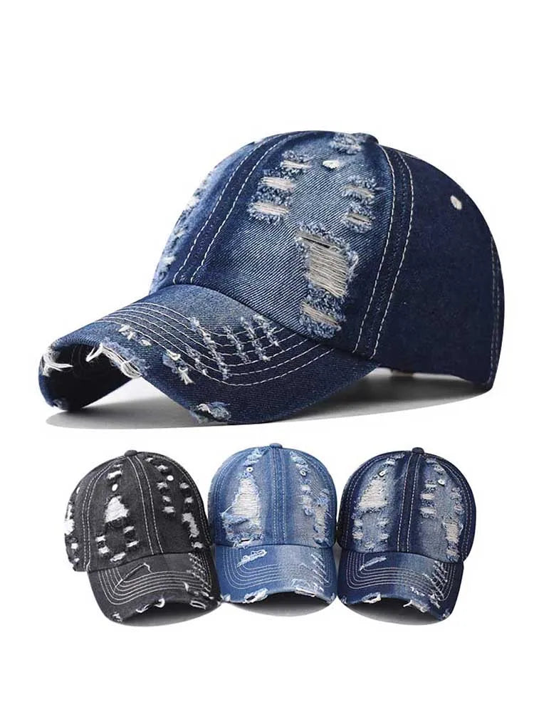 Tide Washed Denim Ripped Baseball Cap Spring Cotton Snapback Hat