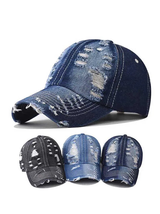 Tide Washed Denim Ripped Baseball Cap Spring Cotton Snapback Hat