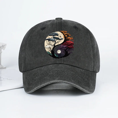 Washed Baseball Cap with Tai Chi Print Design