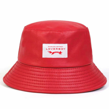 Unisex LOVERBOY Letter Sewing Label Personality Pu Leather Bucket Hats Fishermen Caps Sunscreen Hat