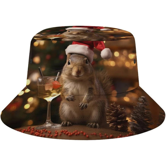 Fishing Hats Christmas Squirrel at Happy Hour Bucket Hat