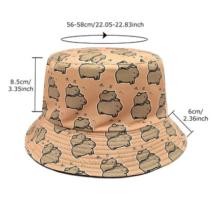Cartoon Capybara Bucket Hat Animal Printing Pattern Fisherman Hats
