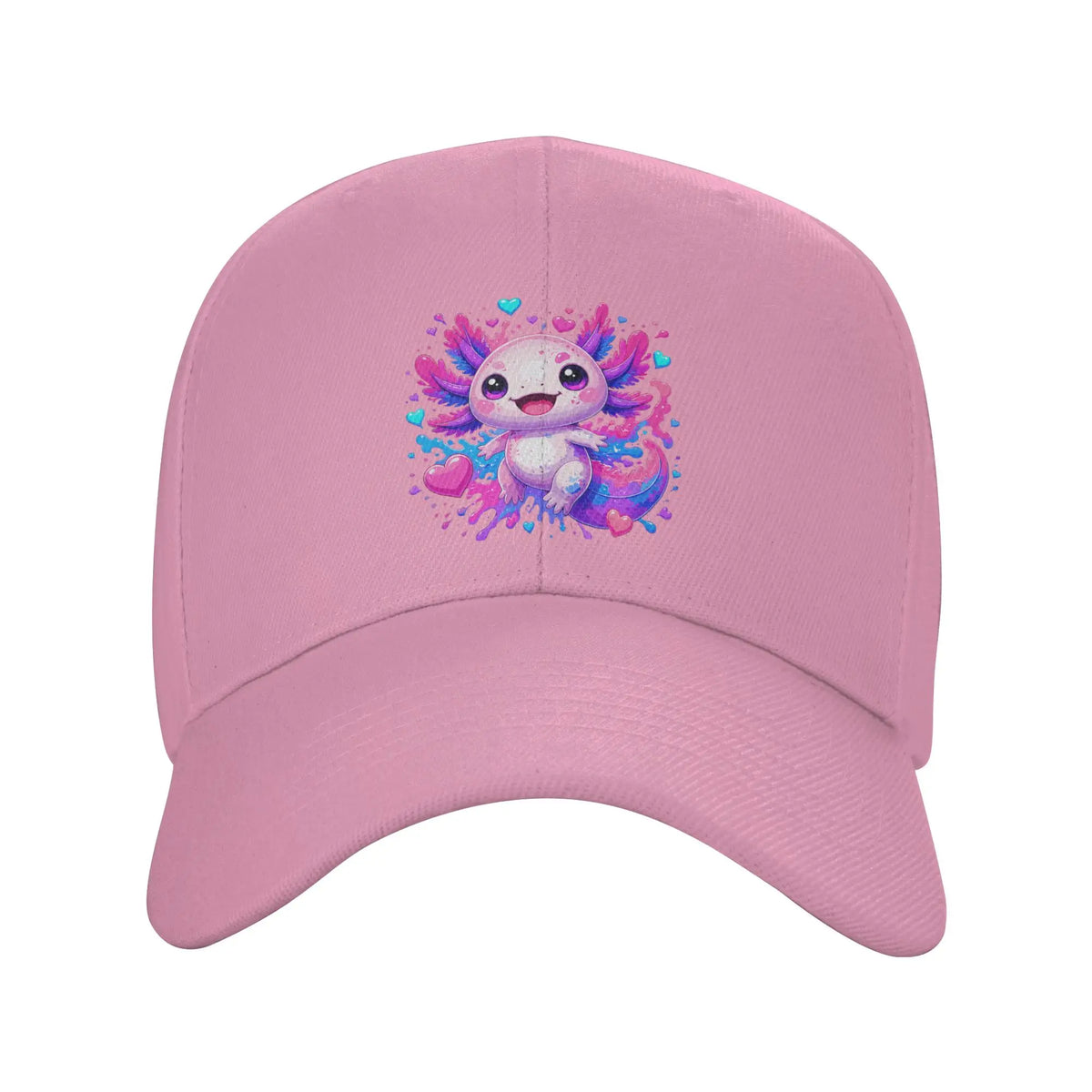 1 Piece Cute Kawaii Axolotl with Colorful Hearts Splash Baseball Cap