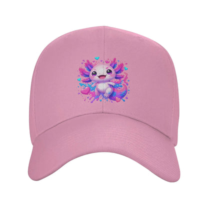 1 Piece Cute Kawaii Axolotl with Colorful Hearts Splash Baseball Cap