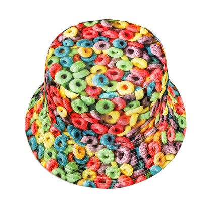 Donut Pattern Bucket Hat Cartoon Graffiti Printing Fisherman Hats Double Sided Panama Cap Men Women
