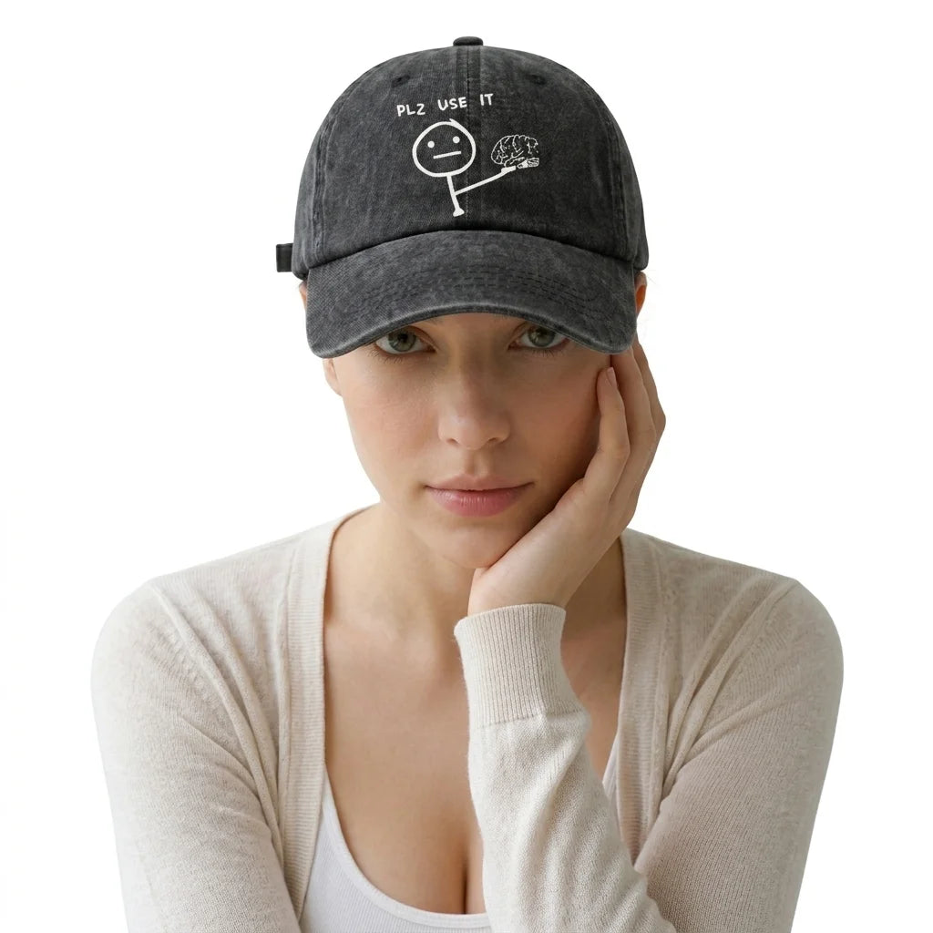Please Use Your Brain Funny Graphic Vintage Washed Baseball Cap