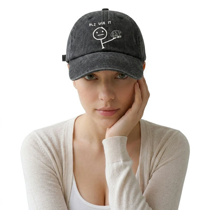 Please Use Your Brain Funny Graphic Vintage Washed Baseball Cap