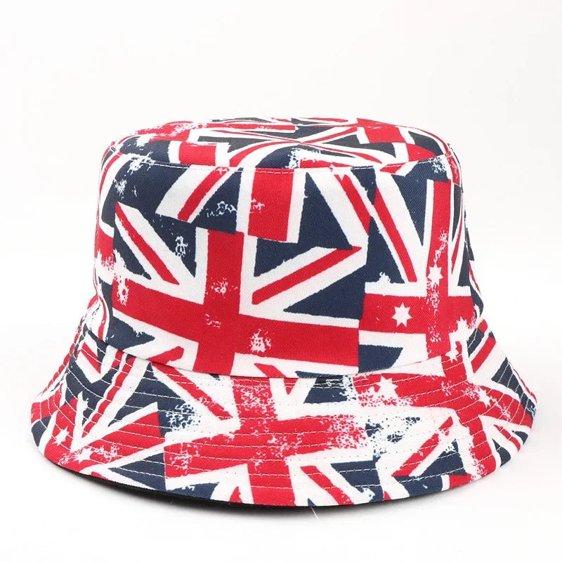 Reversible Union Jack Print Bucket Hat Fisherman Hat For Women Men