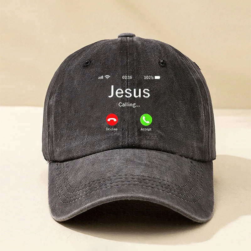 Vintage Washed Baseball Cap Jesus Calling Incoming Call Print