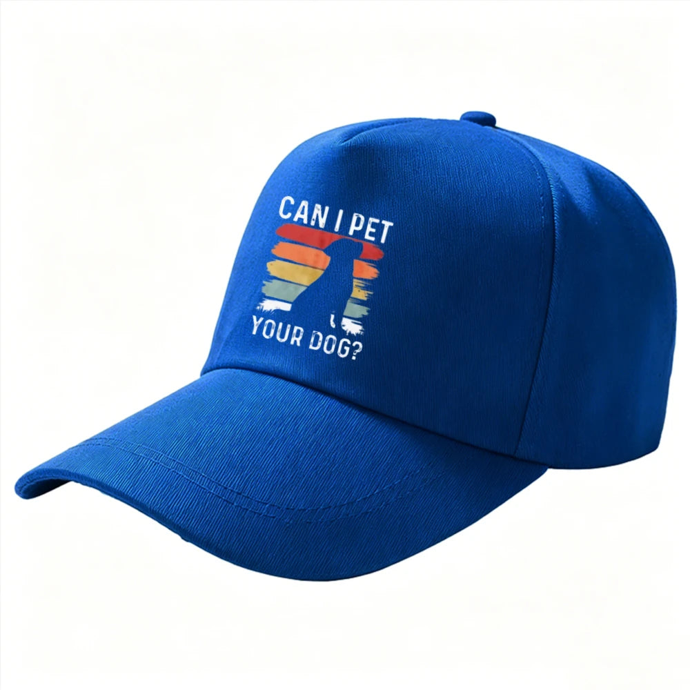 Retro Stripe Can I Pet Your Dog Dog Silhouette Baseball Cap