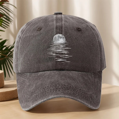 MAKEFGE Vintage Washed Soft-Top Cap with Moon & Starry Night Sky Print Baseball Hat