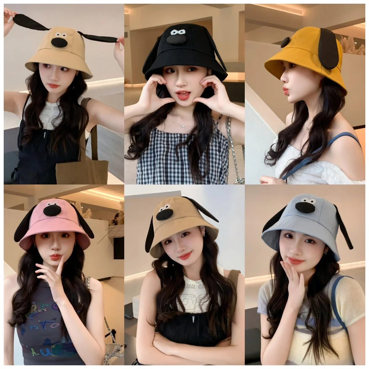 Spring Summer Bucket Hat For Women Men Cute Dog Ear Bear Nose Cartoon