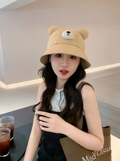 Spring Summer Bucket Hat For Women Men Cute Dog Ear Bear Nose Cartoon