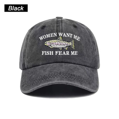 Women Want Me Fish Fear Me Washed Baseball Cap