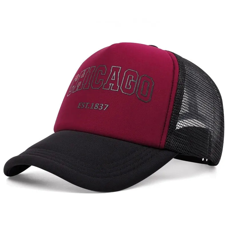 Summer Men Mesh Baseball Cap Outdoor Sport Chicago Letter